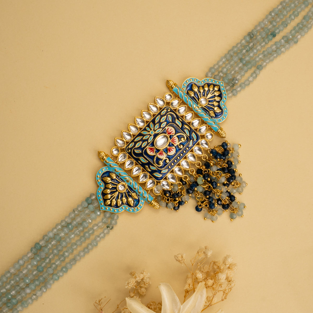 NATALIA BIJOUX PREMIUM AND EXCLUSIVE ONEX BEADS MEENAKARI HANDMADE CHOKER WITH EARRINGS CH213