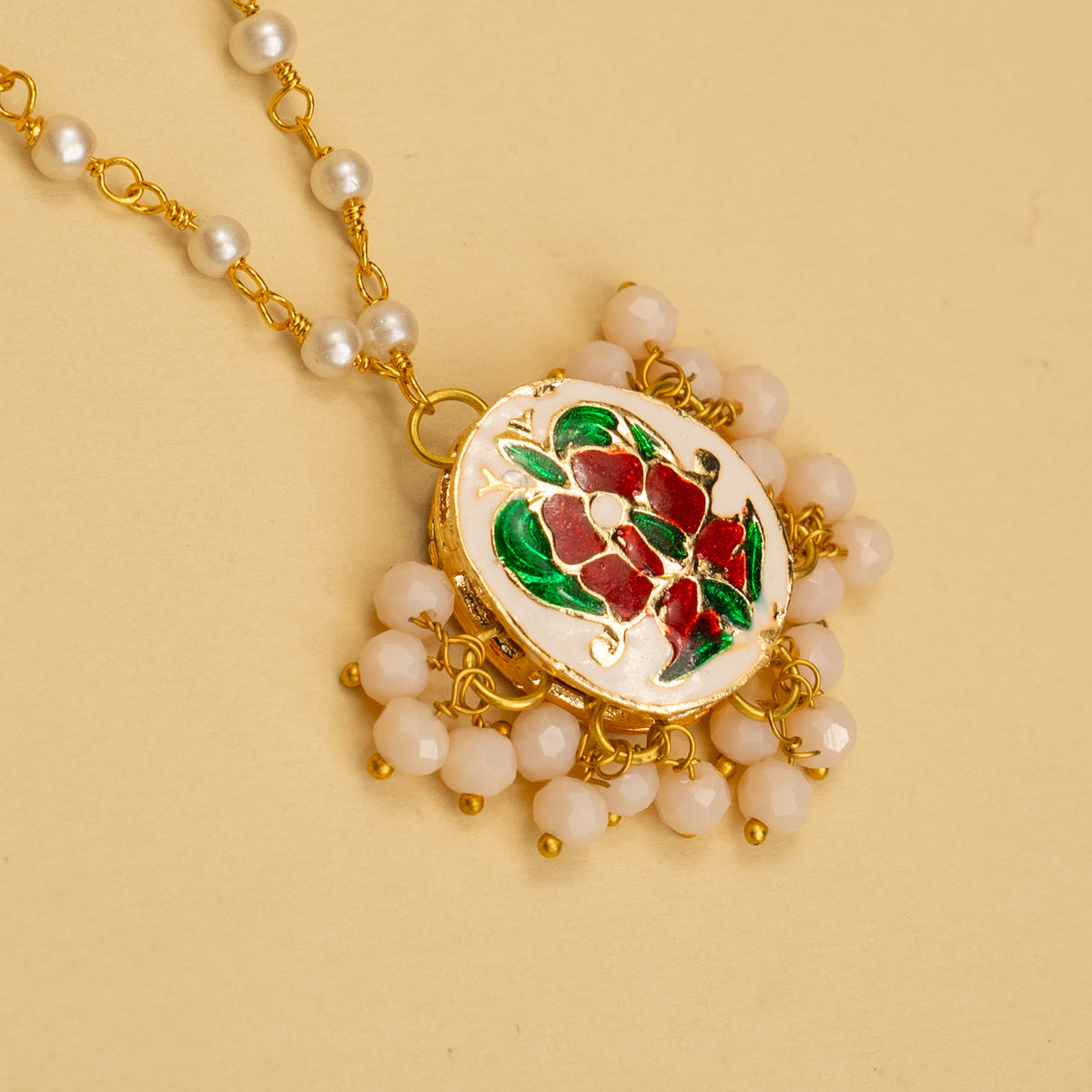 LISA HANDMADE KUNDAN POLKI AND MULTINMATERIAL CHAIN WITH PENDANT NECKLACE CH138