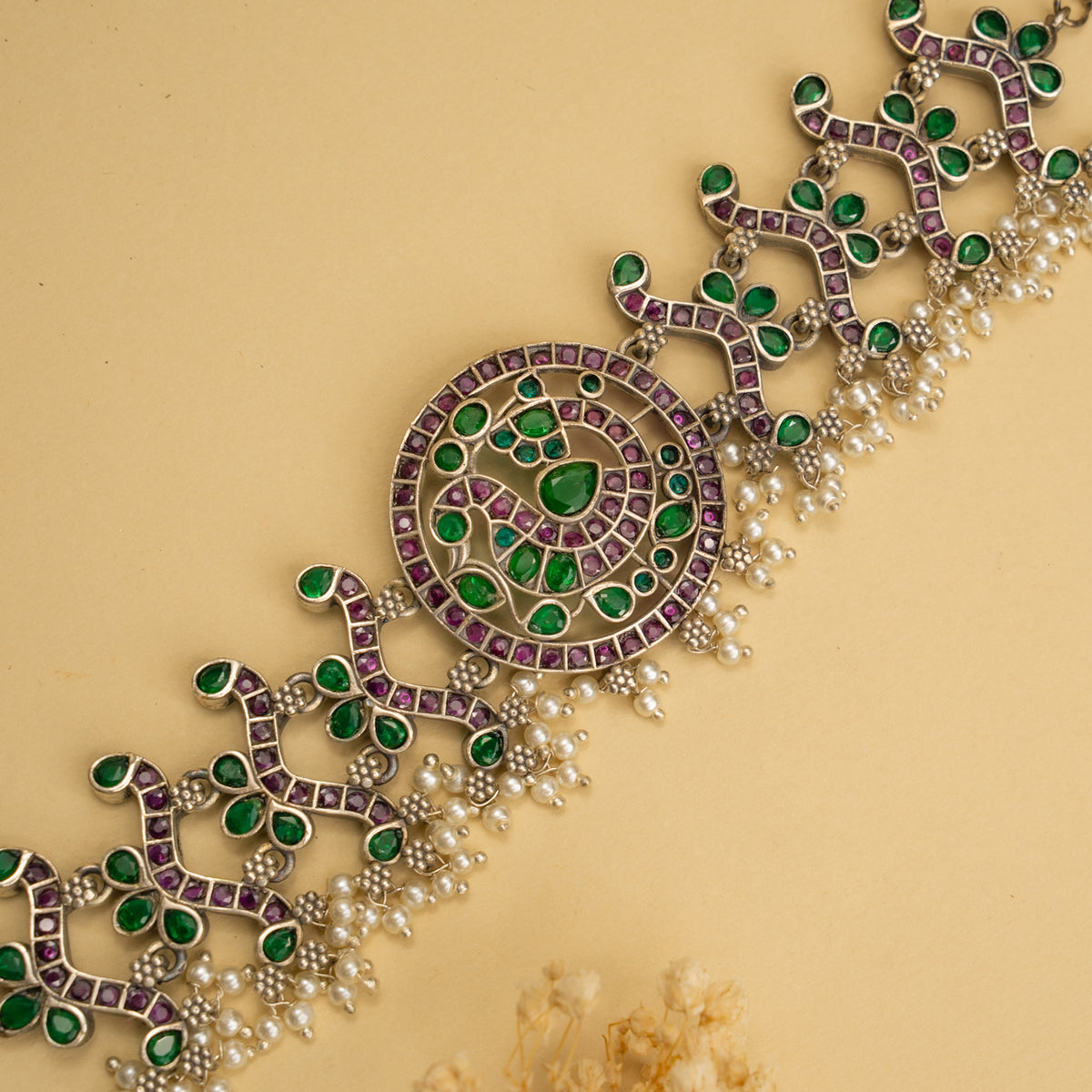 AARNA BIJOUX PREMIUM AND EXCLUSIVE SEMI HANDMADE RUSTIC FINISH CHOKER WITH EARRINGS CH136