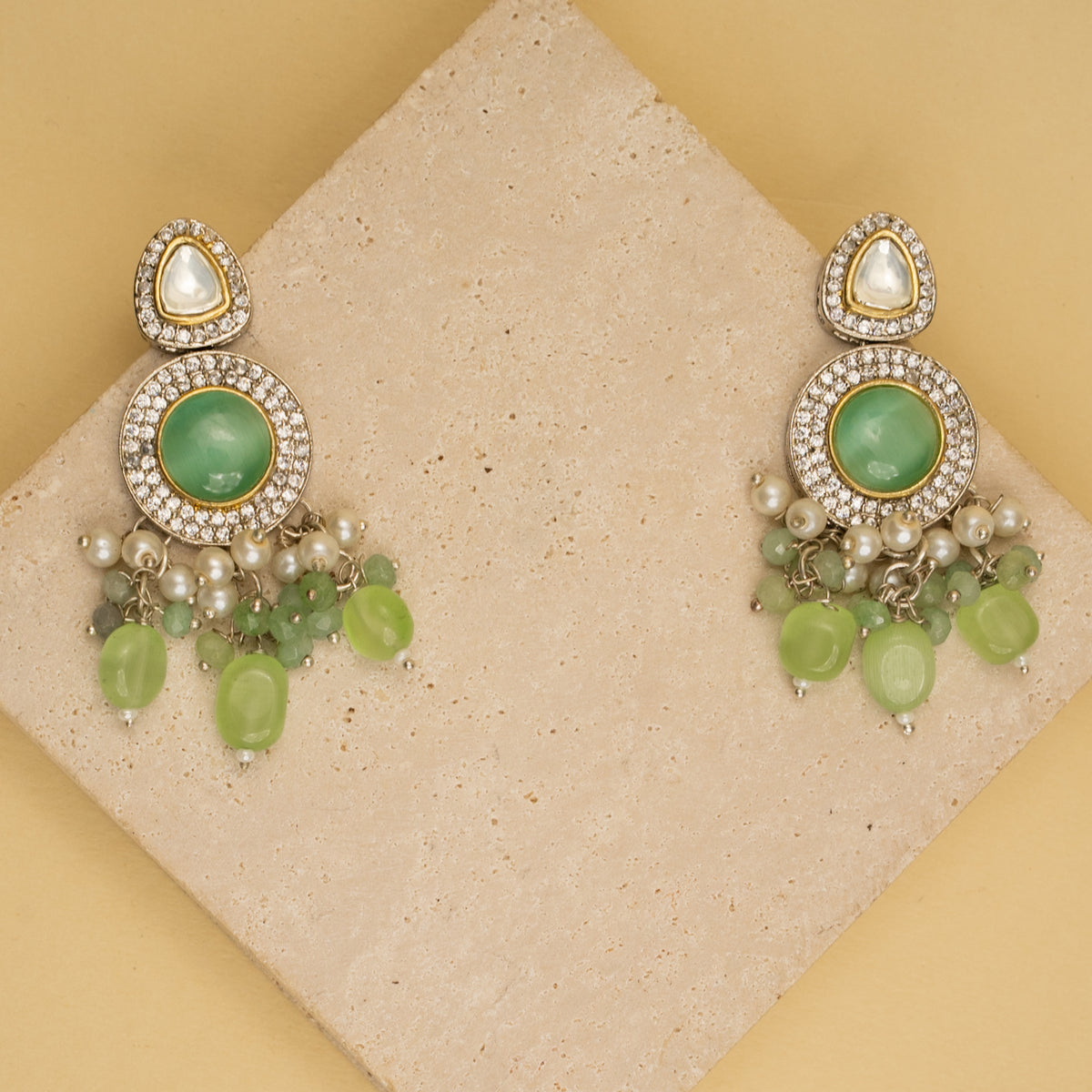 IRIS BIJOUX PREMIUM AND EXCLUSIVE POLKI AND MONALISA BEADS HANDMADE CHOKER WITH EARRINGS CH214