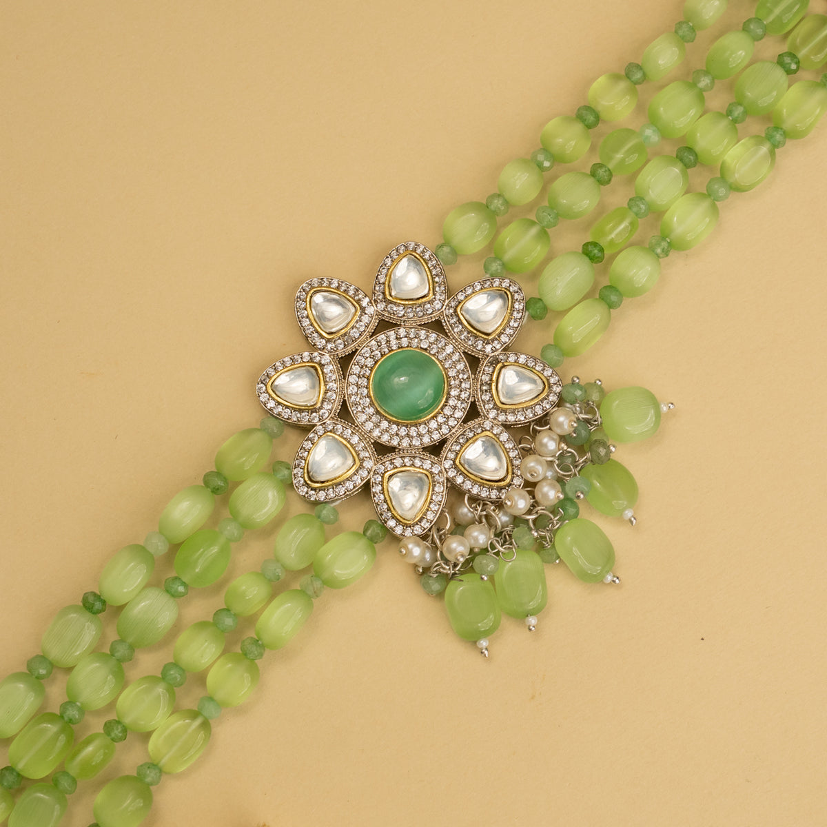 IRIS BIJOUX PREMIUM AND EXCLUSIVE POLKI AND MONALISA BEADS HANDMADE CHOKER WITH EARRINGS CH214