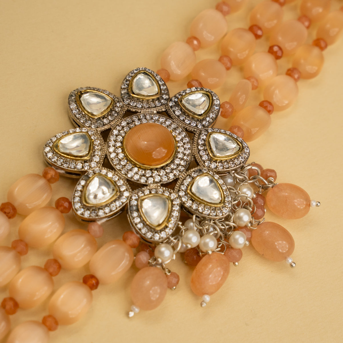 IRIS BIJOUX PREMIUM AND EXCLUSIVE POLKI AND MONALISA BEADS HANDMADE CHOKER WITH EARRINGS CH214