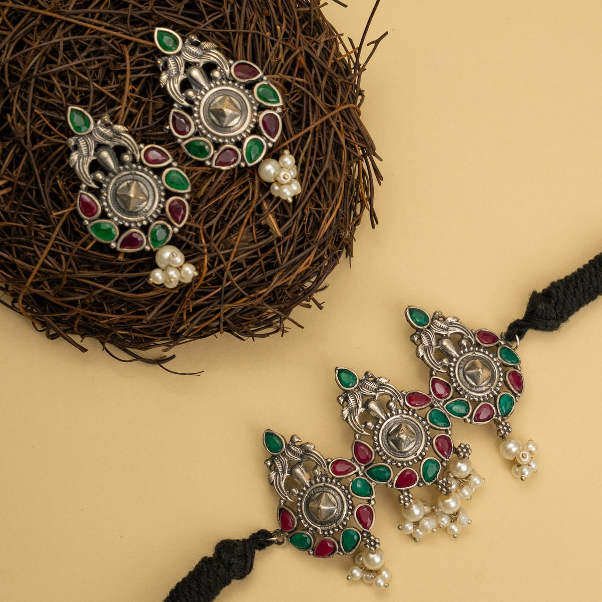 HAZEL BIJOUX RAW AND RUSTIC SEMI HANDMADE CHOKER WITH EARRINGS CH104