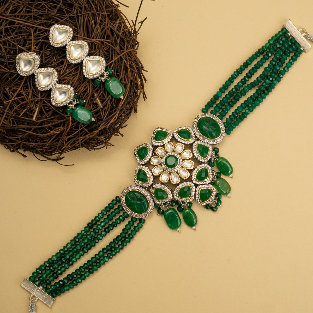 MILA BIJOUX POLKI AND ONEX BEADS HANDMADE CHOKER WITH EARRINGS CH107