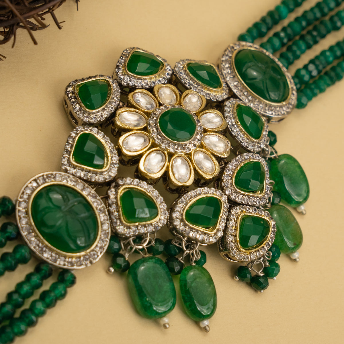 MILA BIJOUX POLKI AND ONEX BEADS HANDMADE CHOKER WITH EARRINGS CH107