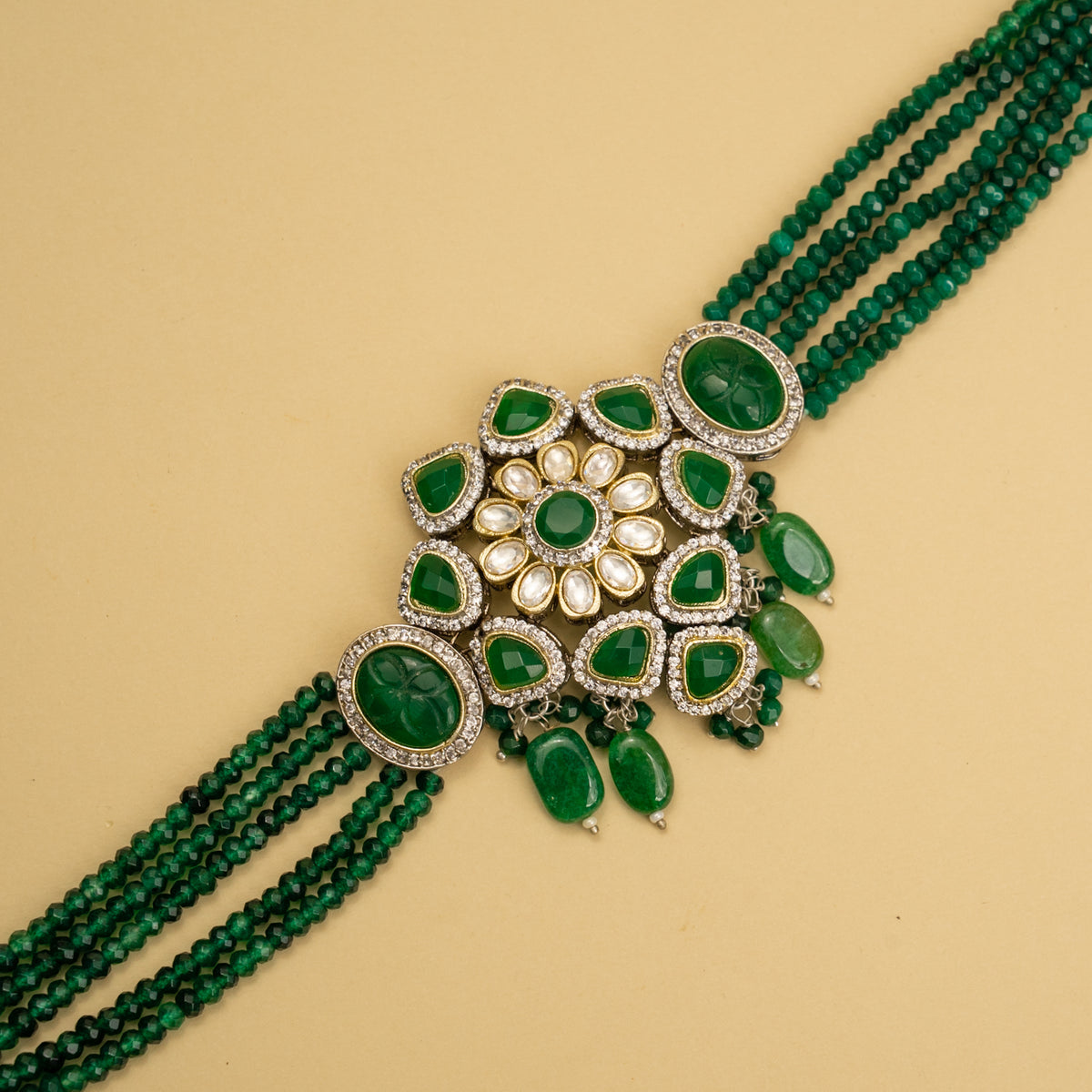 MILA BIJOUX POLKI AND ONEX BEADS HANDMADE CHOKER WITH EARRINGS CH107