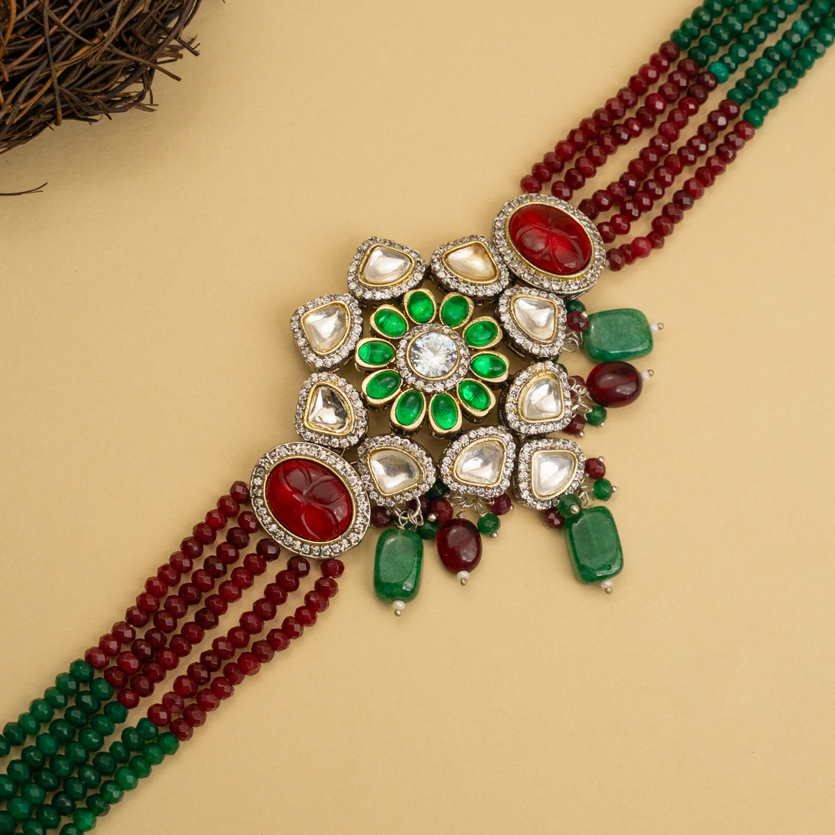 MILA BIJOUX POLKI AND ONEX BEADS HANDMADE CHOKER WITH EARRINGS CH107