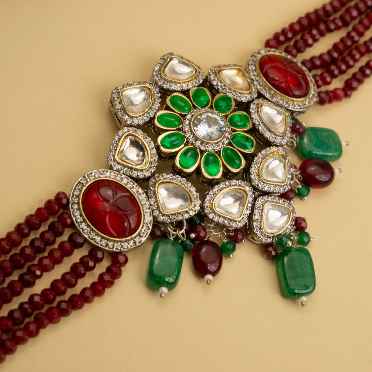 MILA BIJOUX POLKI AND ONEX BEADS HANDMADE CHOKER WITH EARRINGS CH107