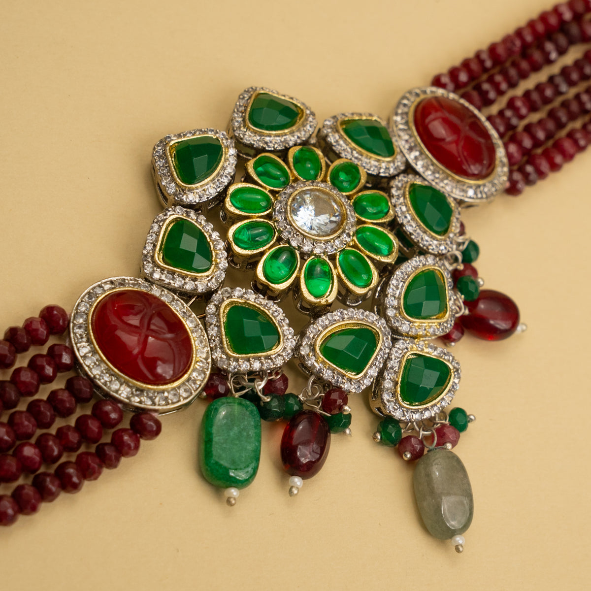 MILA BIJOUX POLKI AND ONEX BEADS HANDMADE CHOKER WITH EARRINGS CH107