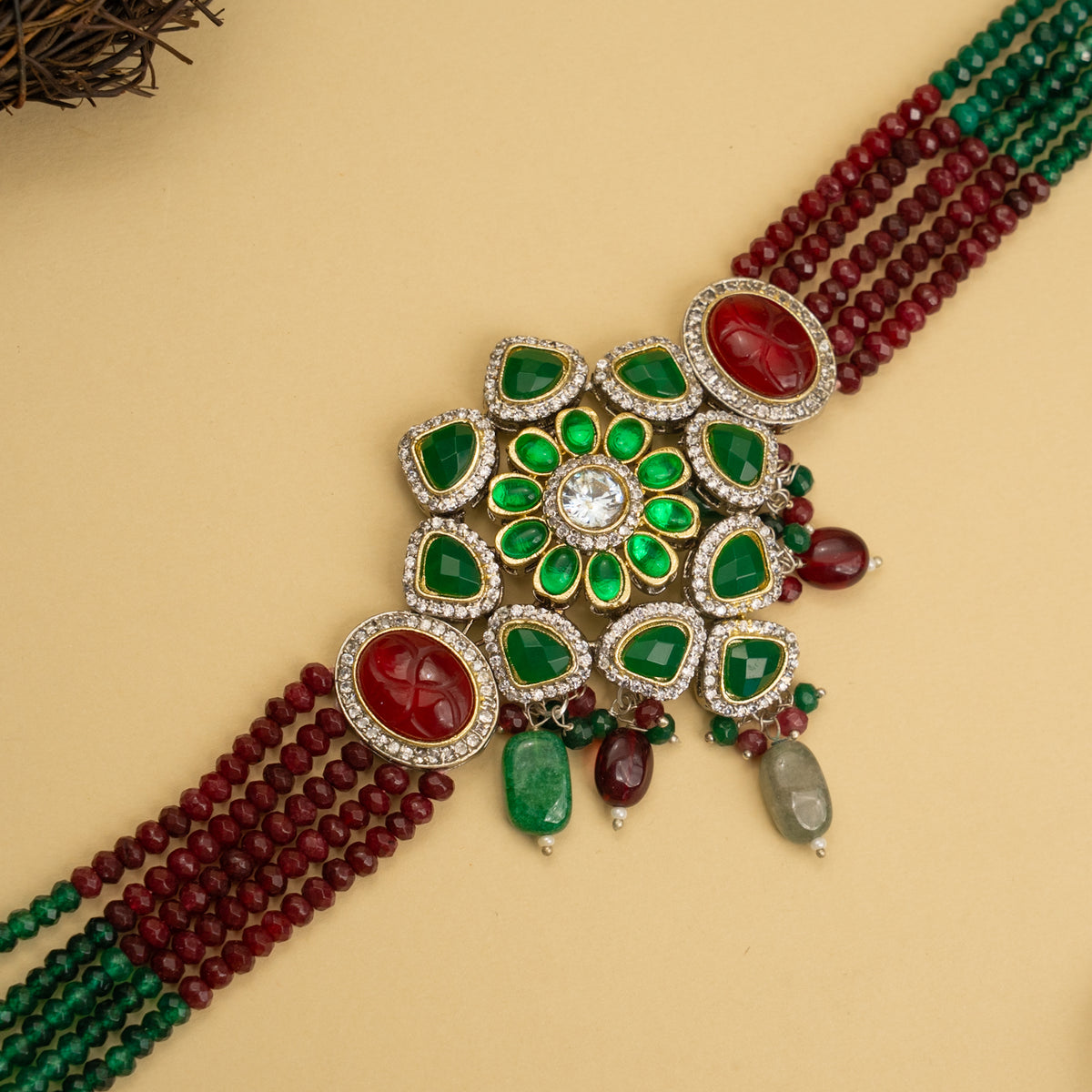 MILA BIJOUX POLKI AND ONEX BEADS HANDMADE CHOKER WITH EARRINGS CH107