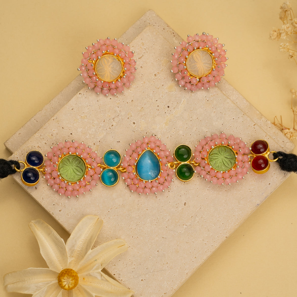 RUBY BIJOUX HANDMADE MONALISA MINIMALIST CHOKER WITH EARRINGS CH48