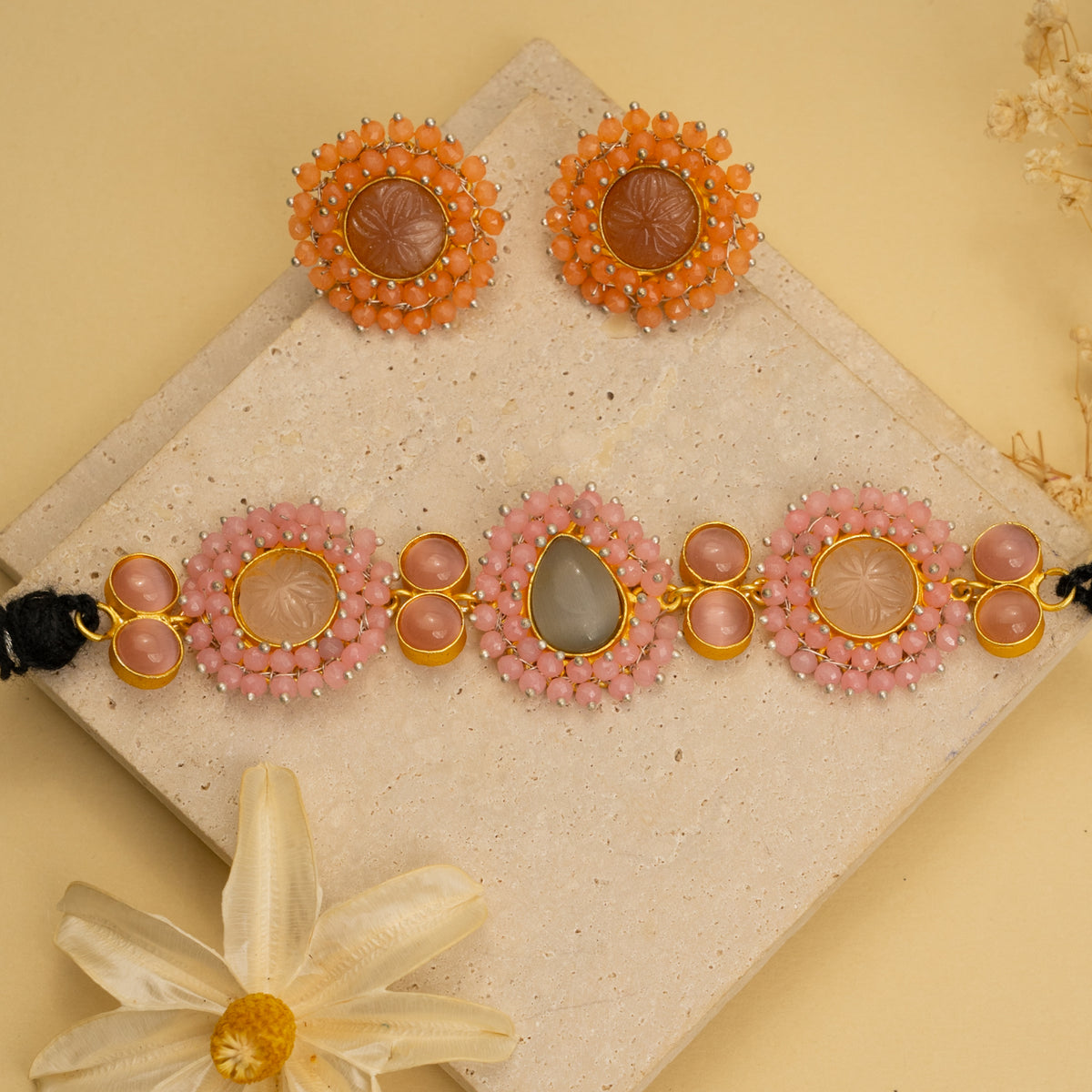 RUBY BIJOUX HANDMADE MONALISA MINIMALIST CHOKER WITH EARRINGS CH48