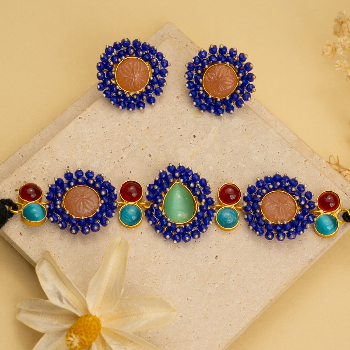 RUBY BIJOUX HANDMADE MONALISA MINIMALIST CHOKER WITH EARRINGS CH48