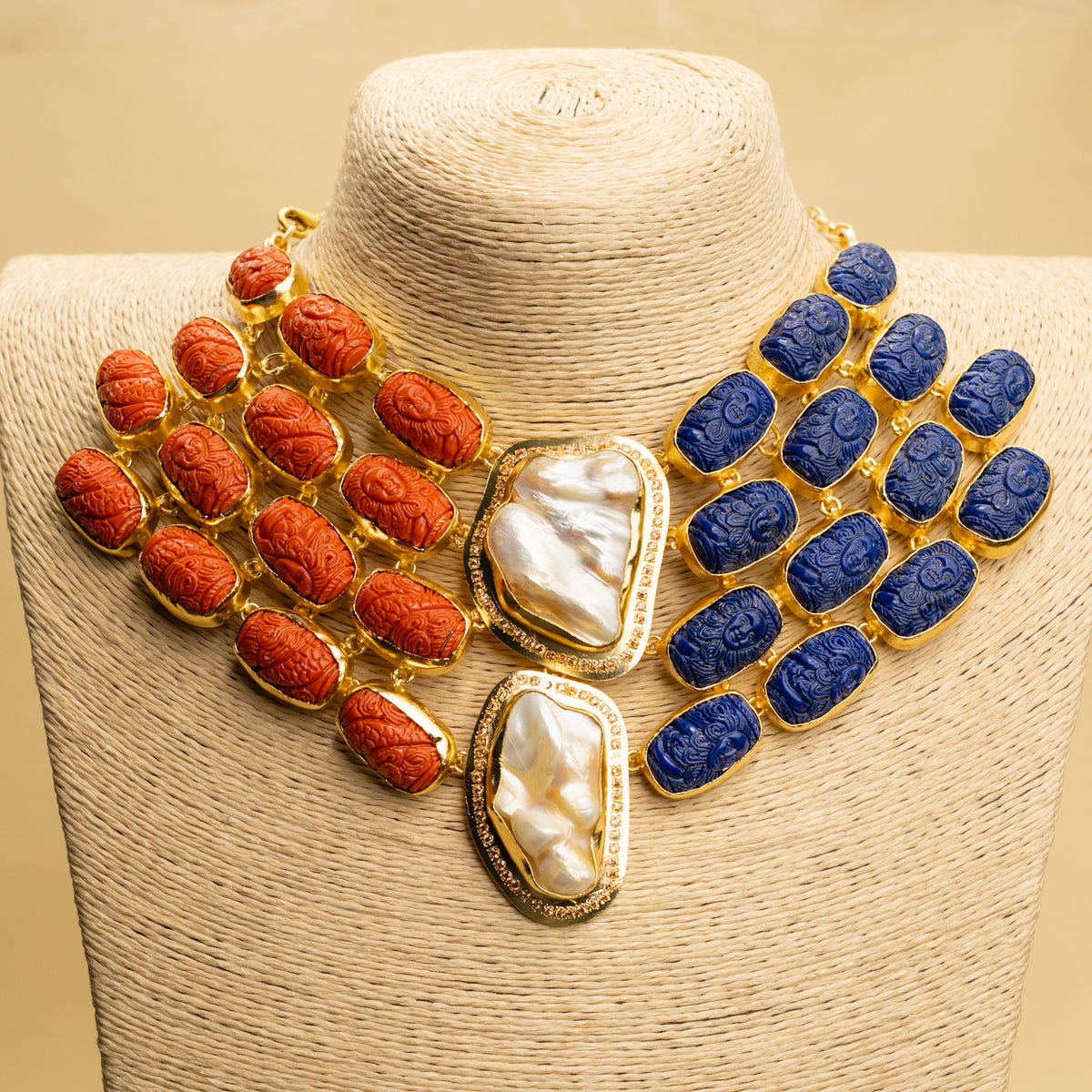 VIVIAN HANDCARVED CORAL MOP ZIRCON PREMIUM EXCLUSIVE HANDMADE STATEMENT CHOKER/NECKPIECE CH310