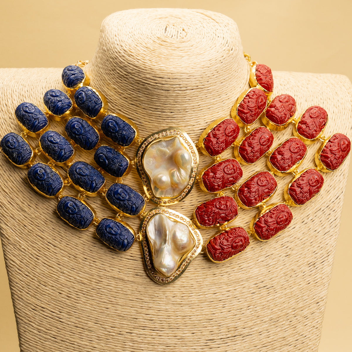 VIVIAN HANDCARVED CORAL MOP ZIRCON PREMIUM EXCLUSIVE HANDMADE STATEMENT CHOKER/NECKPIECE CH310