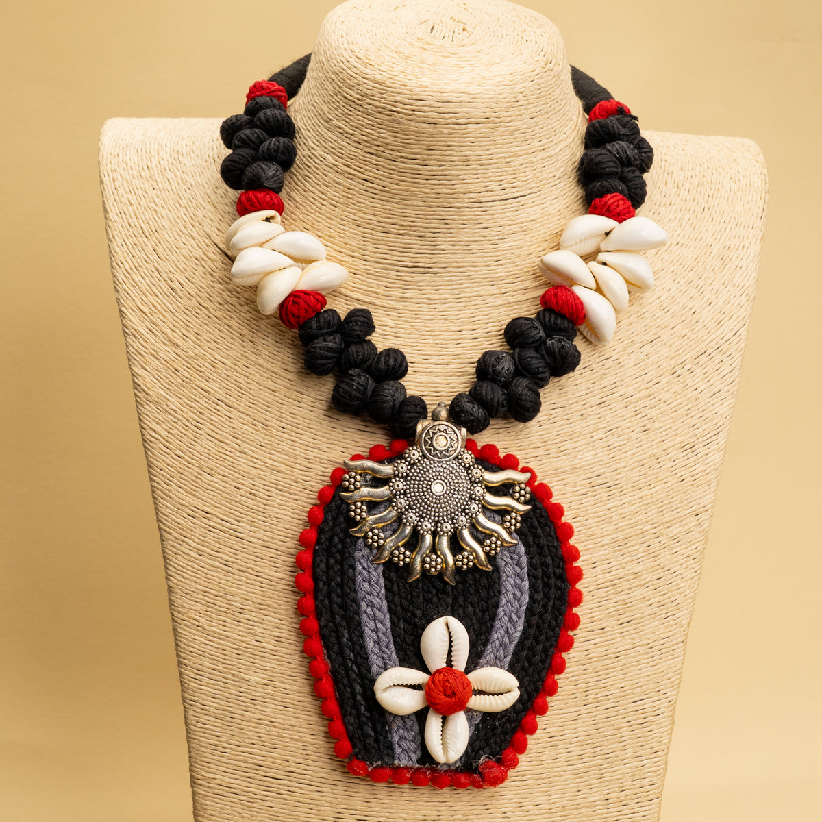 HINAYA FABRIC AND BEADS HANDMADE AND HANDSTICHED MALA/ NECKPIECE ML97