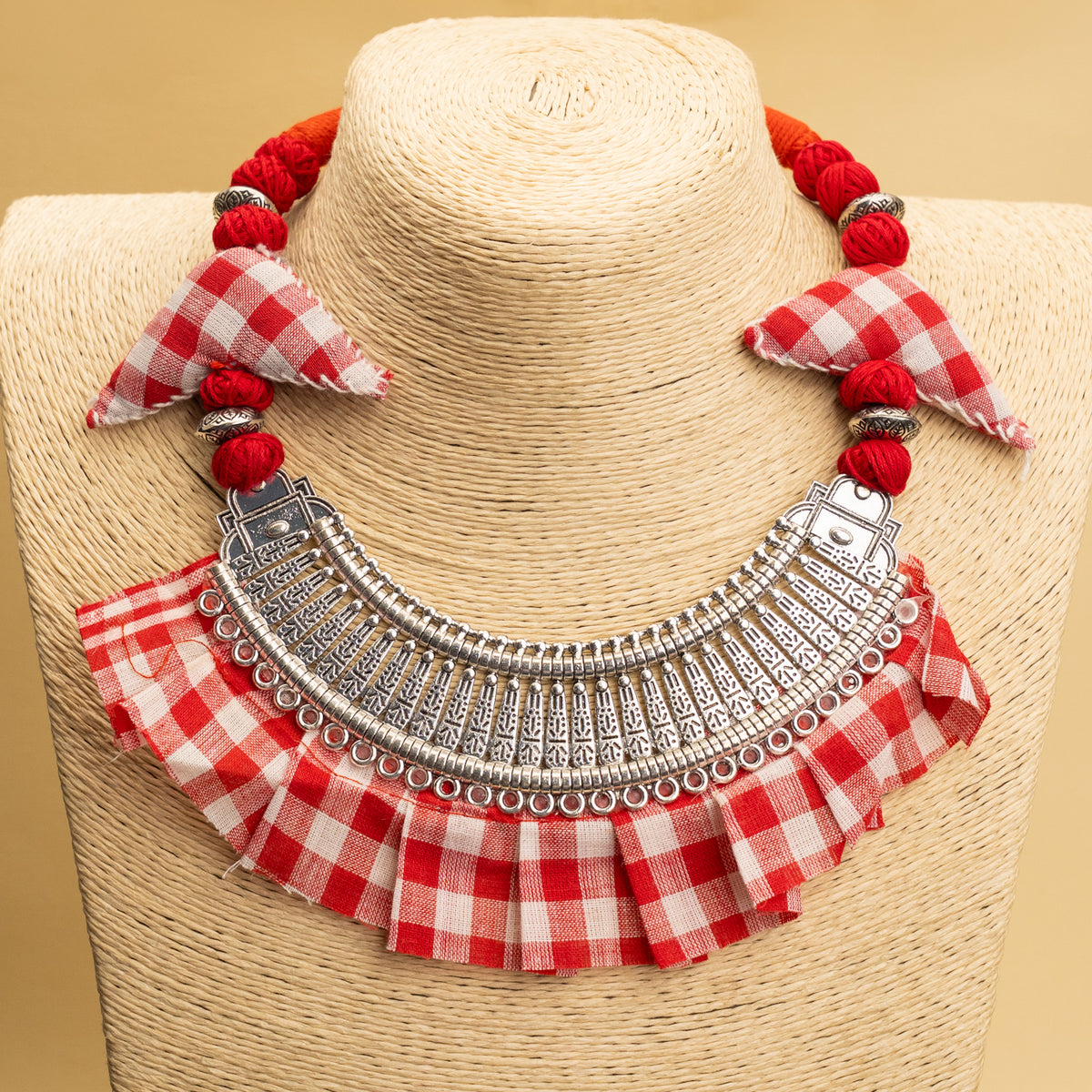 NIRAVA FABRIC AND BEADS HANDMADE AND HANDSTICHED MALA/ NECKPIECE ML91