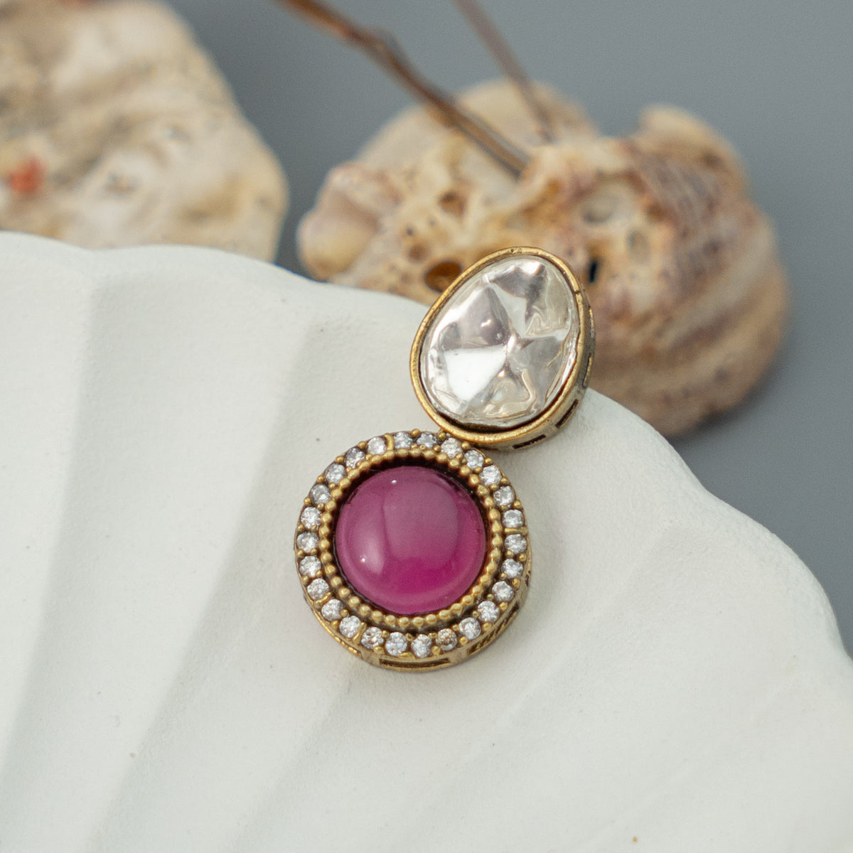 BELLA POLKI MONALISA STONE SEMI HANDMADE EARRING/STUD ER918