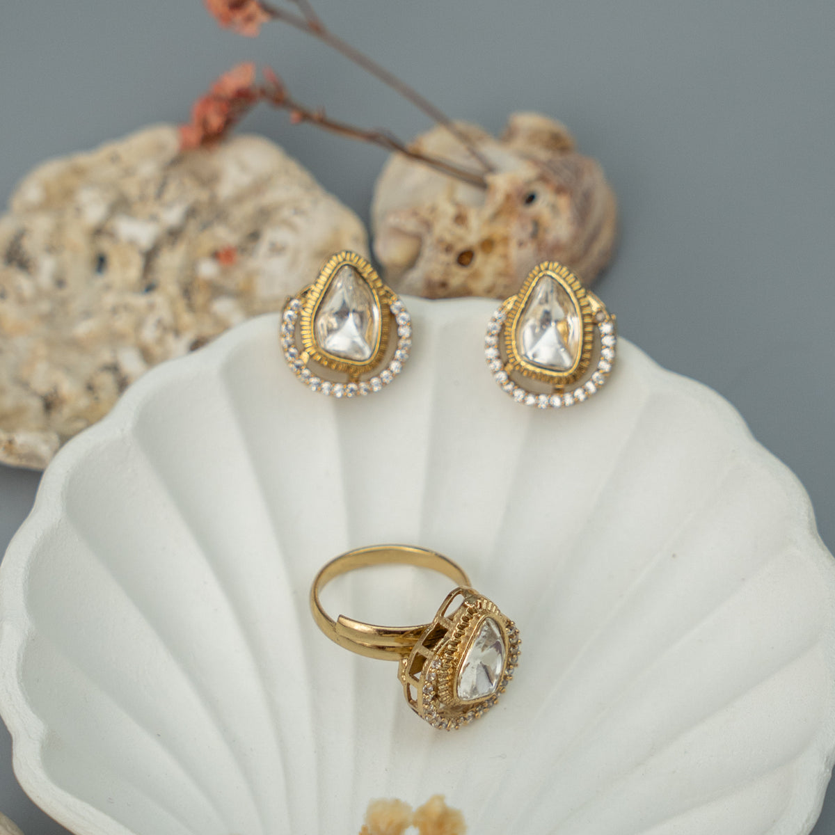 NEO POLKI SEMI HANDMADE RING/EARRING WITH STUD ER910