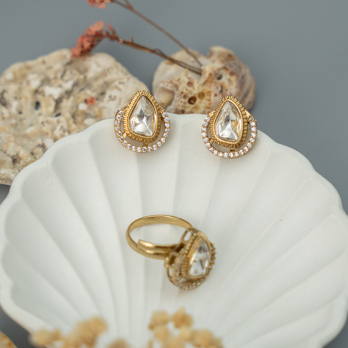 NEO POLKI SEMI HANDMADE RING/EARRING WITH STUD ER910