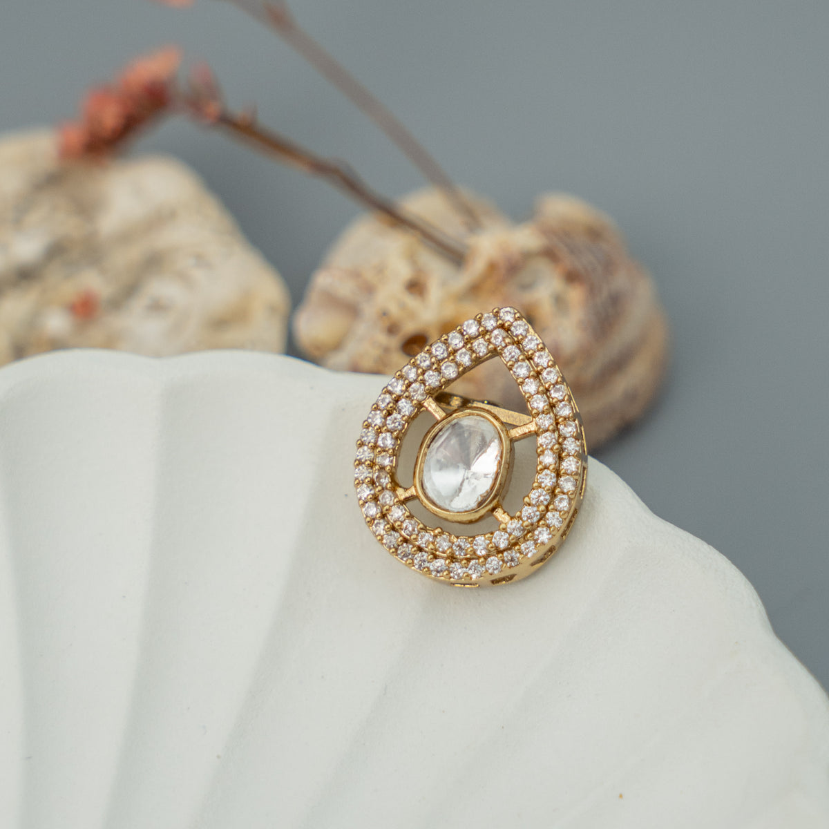 SOFIA PREMIUM GOLD TONED SEMI HANDMADE RING/EARRIRNG WITH STUD ER916