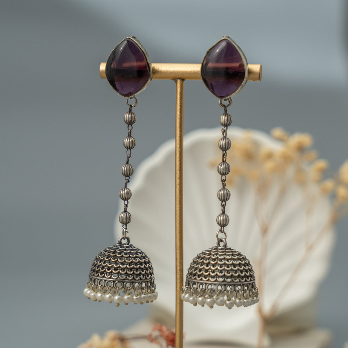 SIBI PIE SILVER LOOK ALIKE SEMI HANDMADE JHUMKA ER247