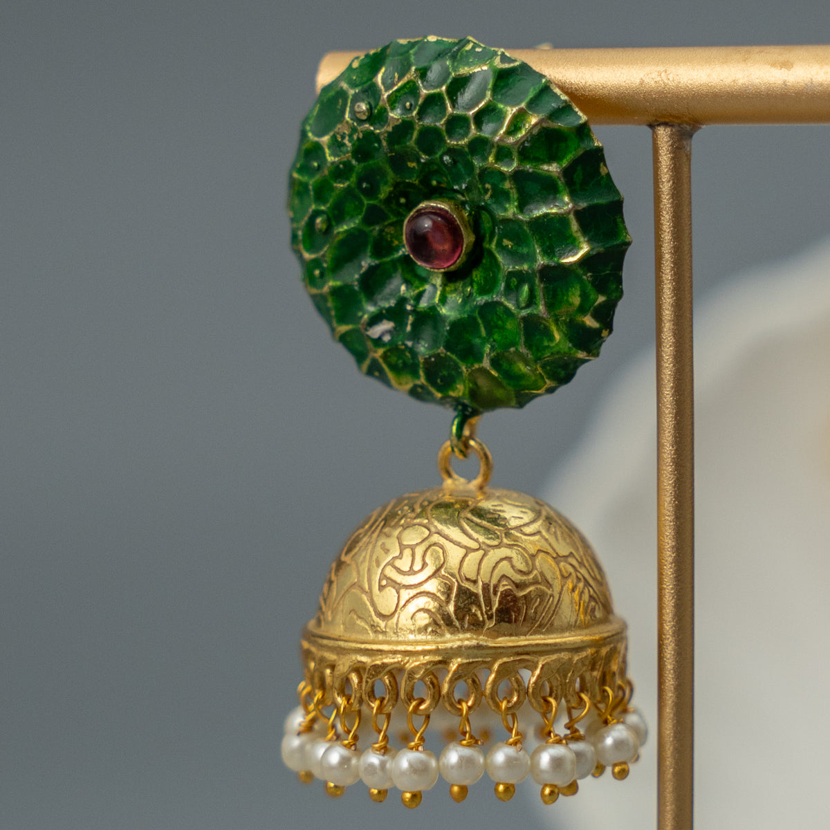 RAYCO HANDMADE AND HANDPAINTED GOLDTONED JHUMKA ER107