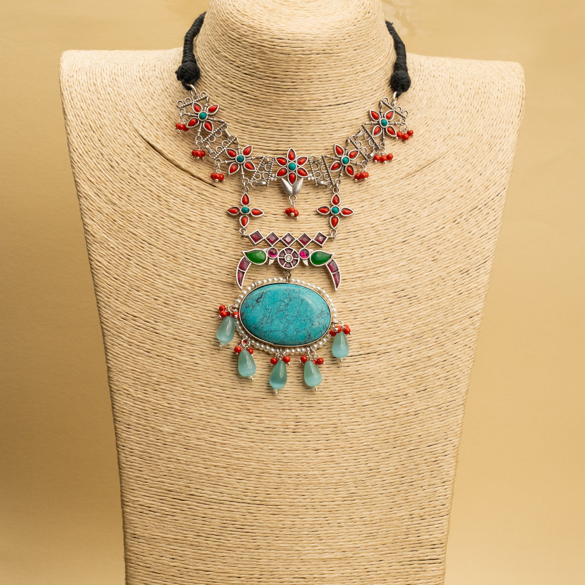 LUX BIJOUX PREMIUM SEMI HANDMADE ANTIQUE NECKPIECE/NECKLACE WITH EARRING NL267