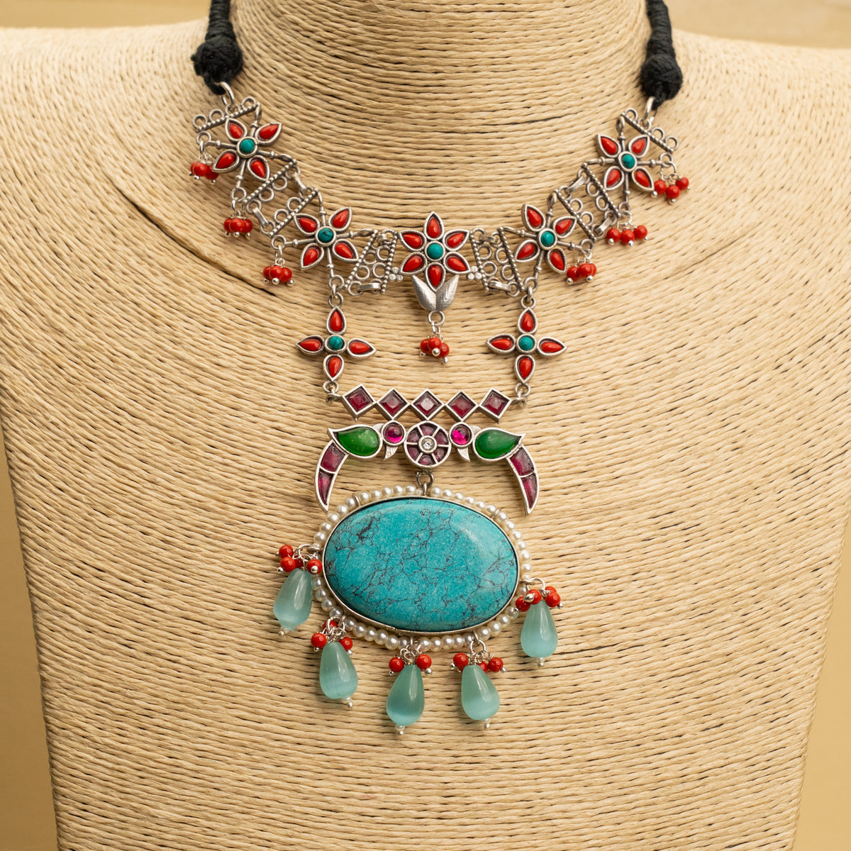 LUX BIJOUX PREMIUM SEMI HANDMADE ANTIQUE NECKPIECE/NECKLACE WITH EARRING NL267