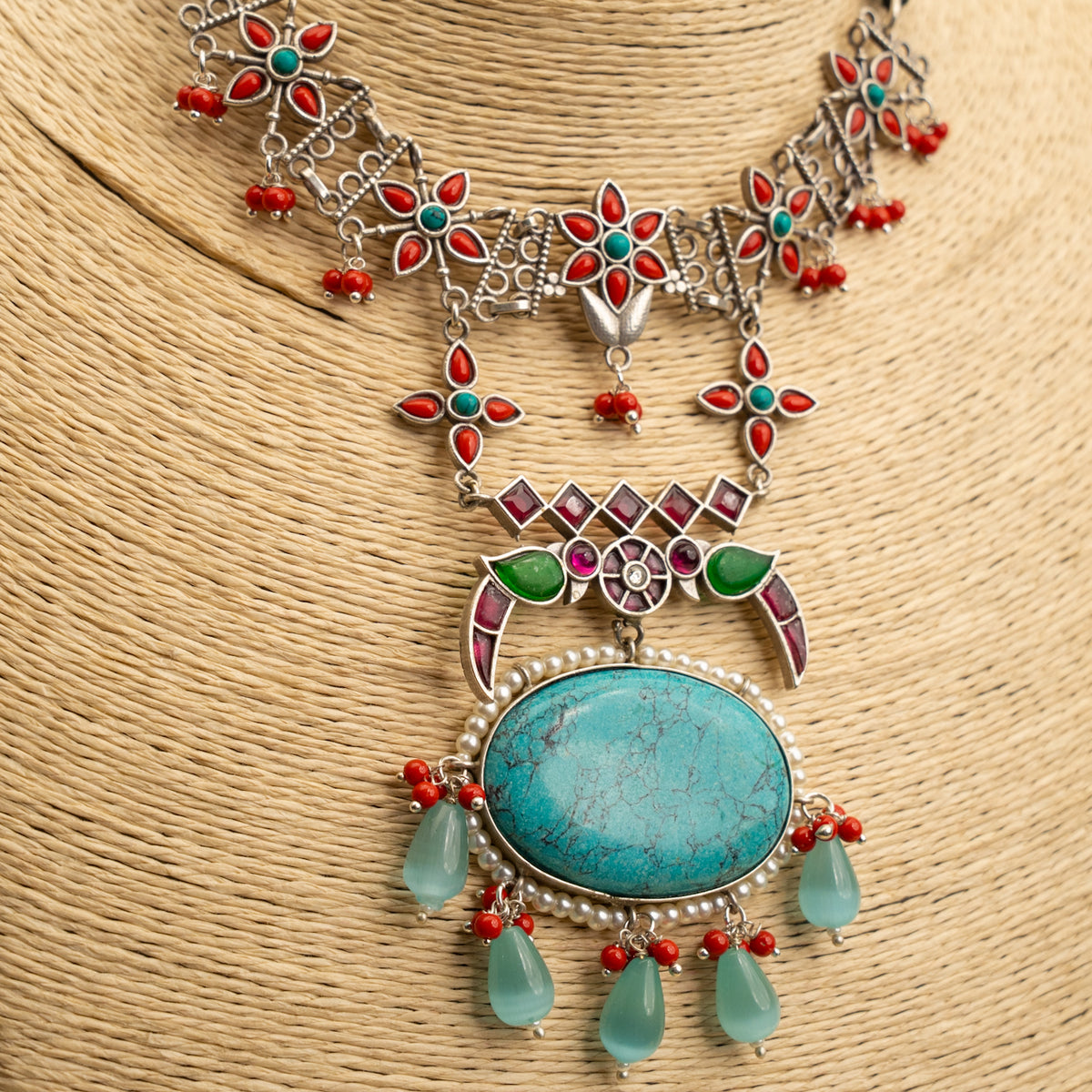 LUX BIJOUX PREMIUM SEMI HANDMADE ANTIQUE NECKPIECE/NECKLACE WITH EARRING NL267