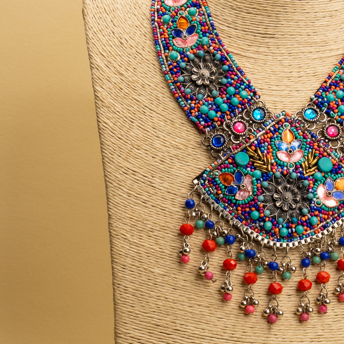 ELLA FABRIC AND BEADS HANDMADE AND HANDSTICHED MALA/ NECKPIECE ML137