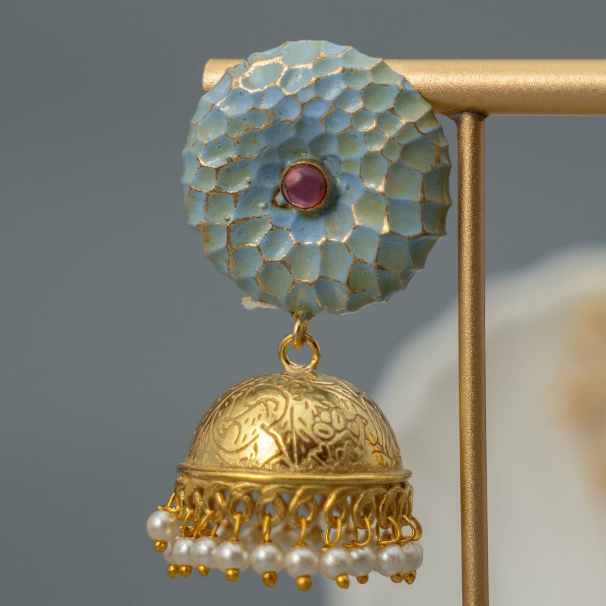 RAYCO HANDMADE AND HANDPAINTED GOLDTONED JHUMKA ER107