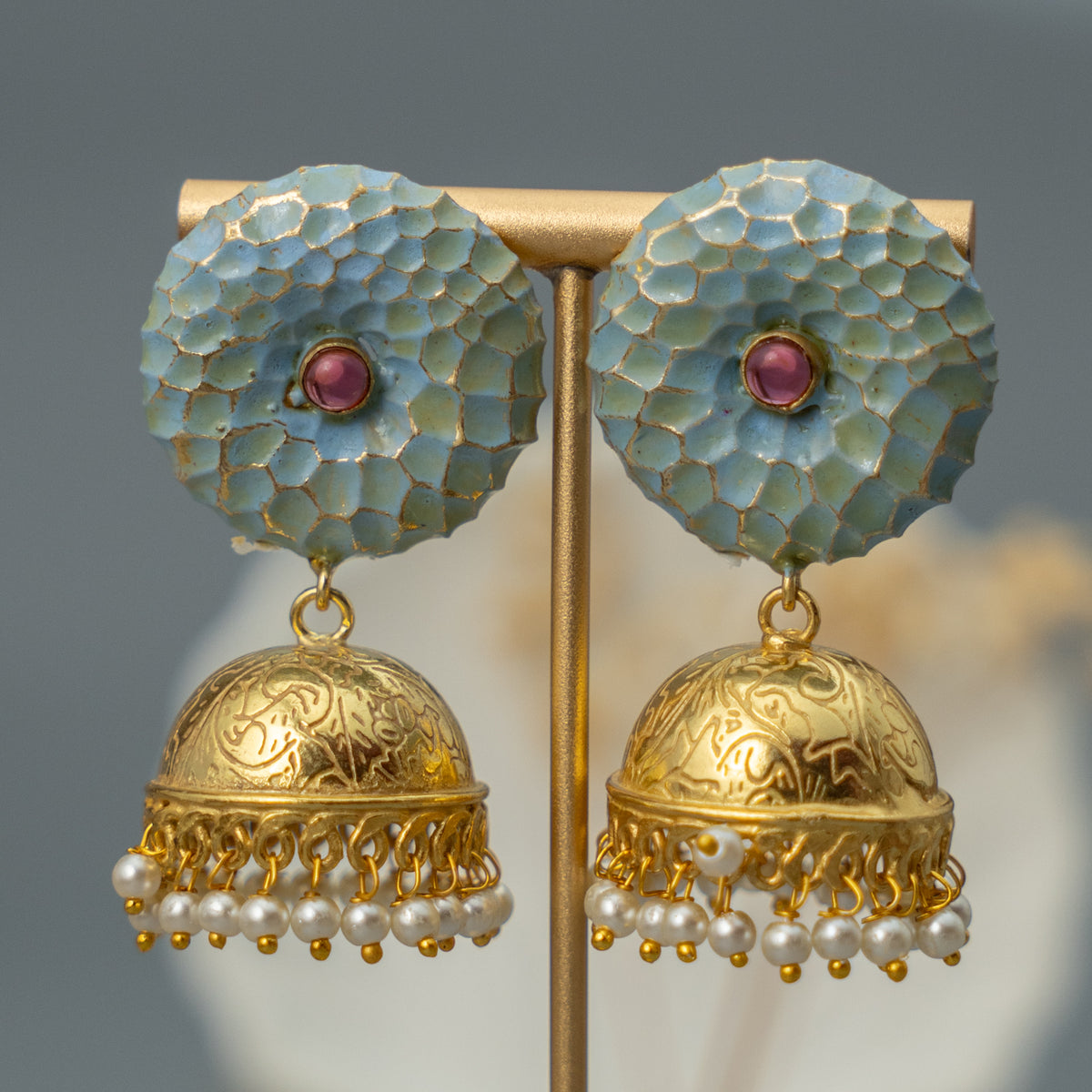 RAYCO HANDMADE AND HANDPAINTED GOLDTONED JHUMKA ER107