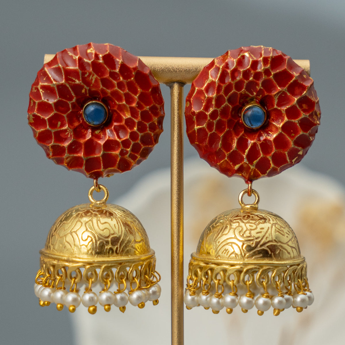 RAYCO HANDMADE AND HANDPAINTED GOLDTONED JHUMKA ER107