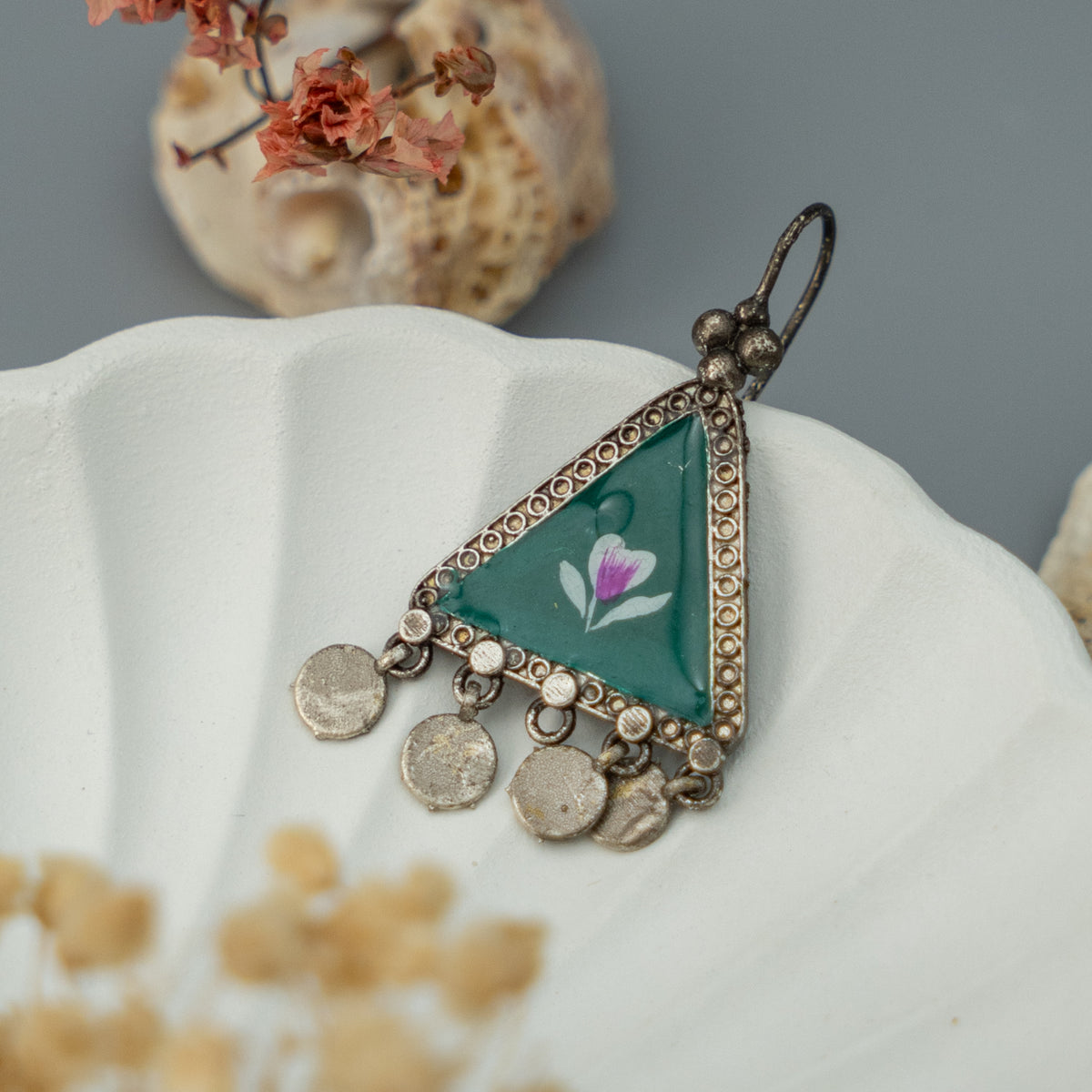 PORTIA SILVER  SEMI HANDMADE HANDPAINTED EARRINGS/DANGLER ER630