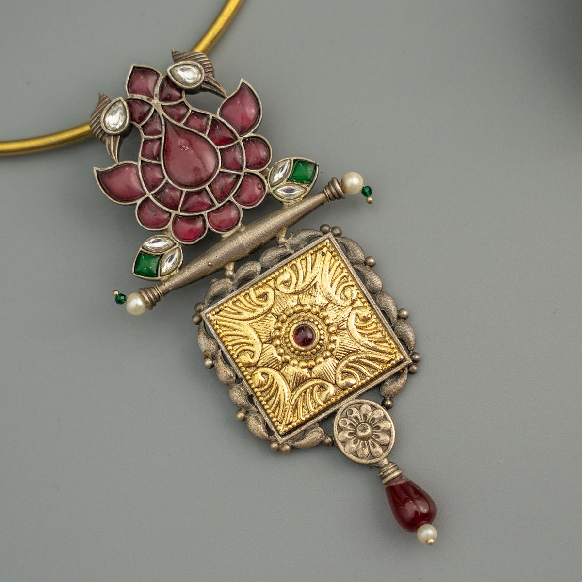 MUNA BIJOUX PREMIUM DUAL TONED HANDMADE NECKLACE/HASLI WITH EARRINGS CH502