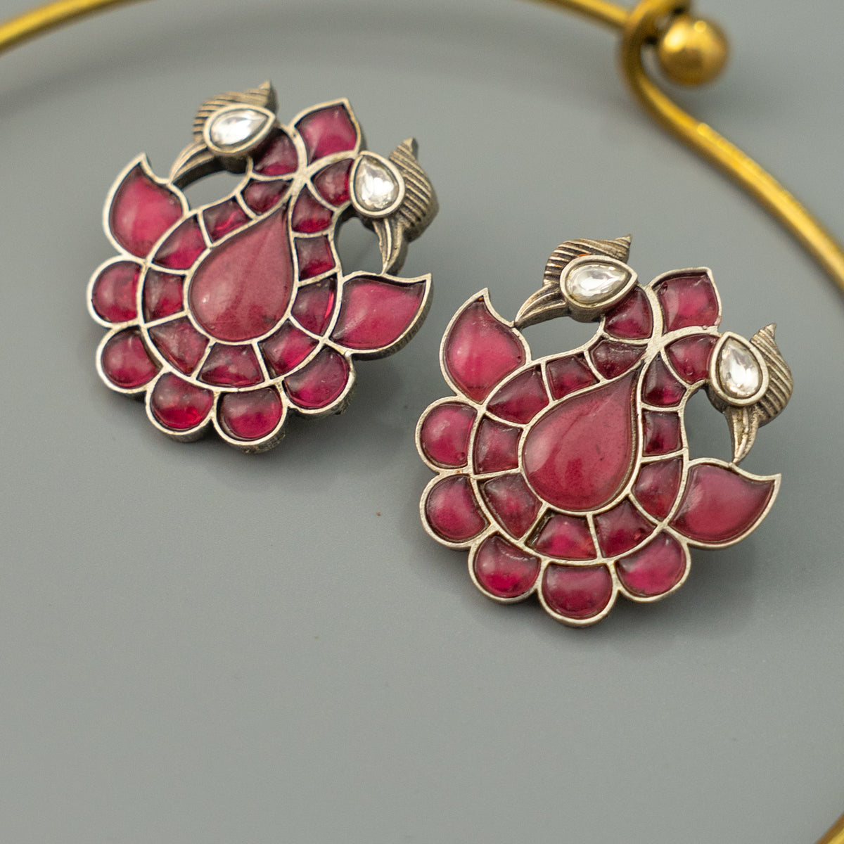 MUNA BIJOUX PREMIUM DUAL TONED HANDMADE NECKLACE/HASLI WITH EARRINGS CH502