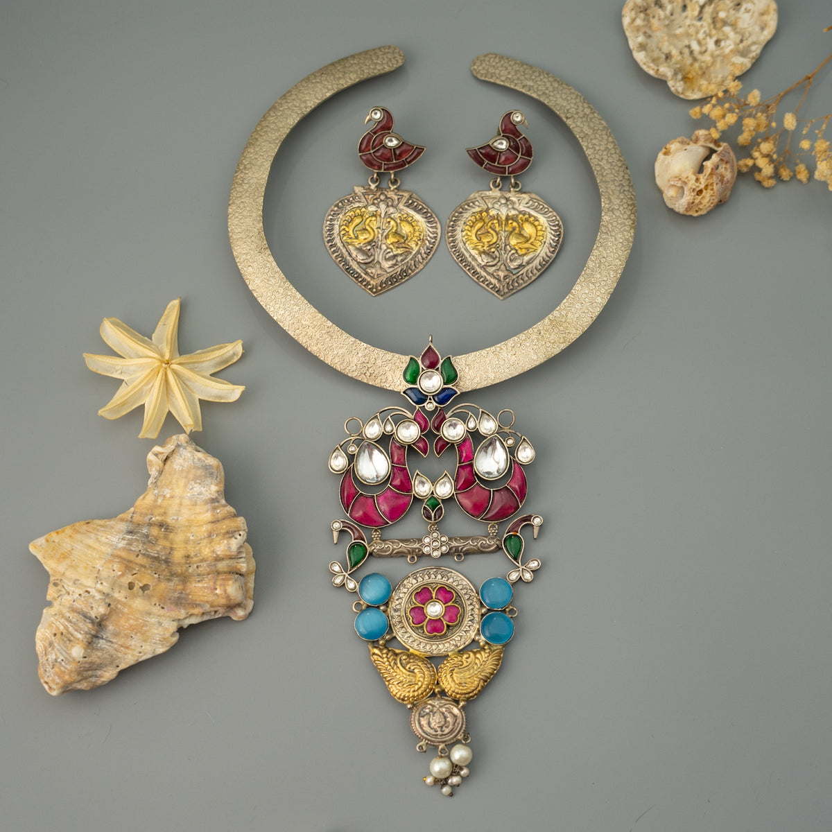 WINTA BIJOUX PREMIUM DUAL TONED HANDMADE NECKLACE/HASLI WITH EARRINGS CH509