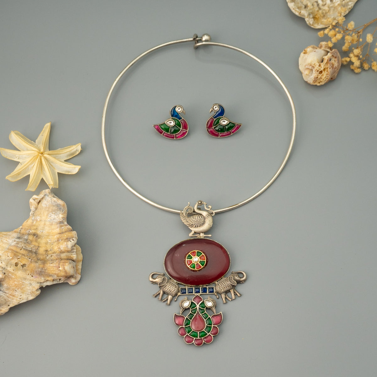 LUWAM BIJOUX PREMIUM DUAL TONED MONALISA HANDMADE NECKLACE/HASLI WITH EARRINGS CH505