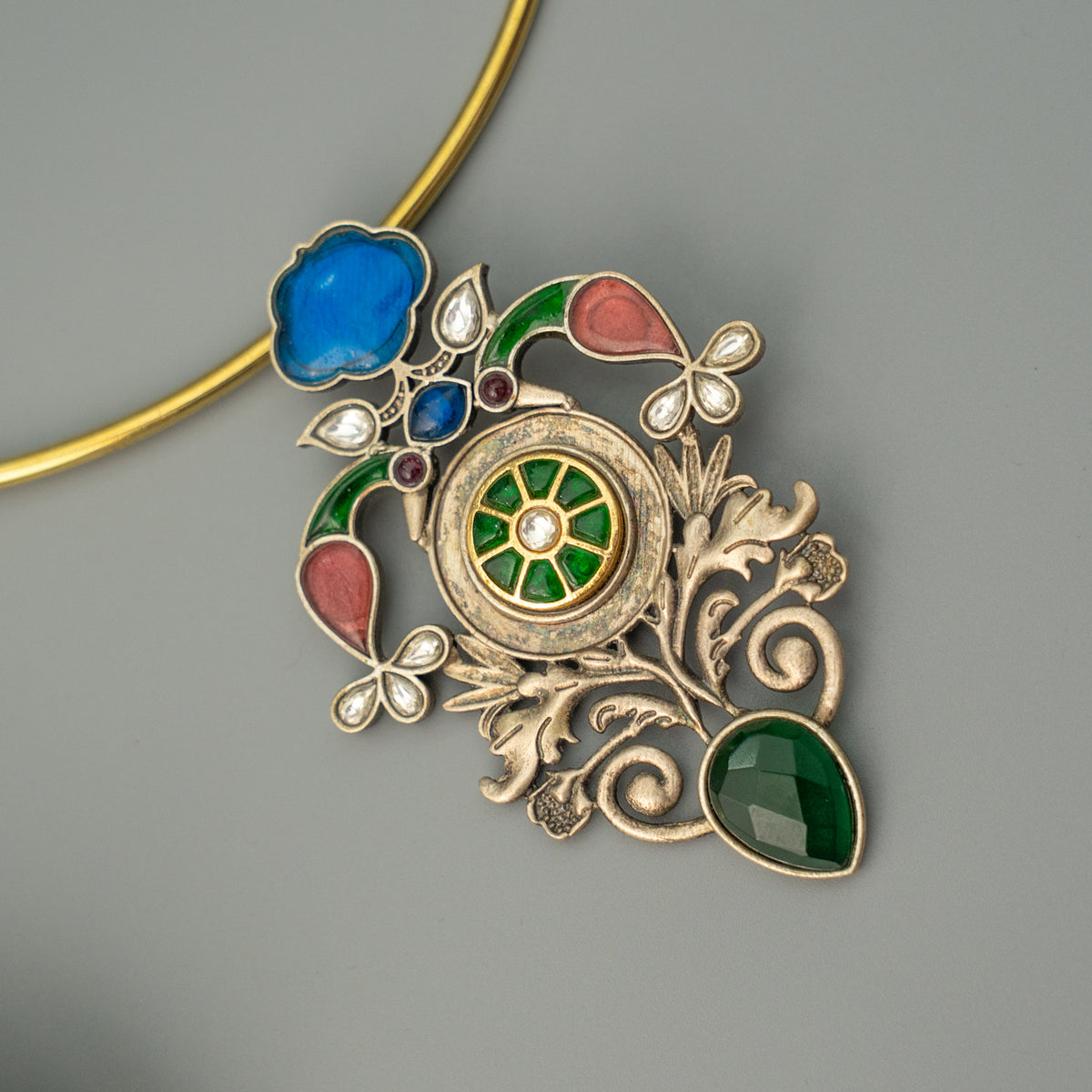 RITHVANA BIJOUX PREMIUM DUAL TONED HANDMADE NECKLACE/HASLI WITH EARRINGS CH508