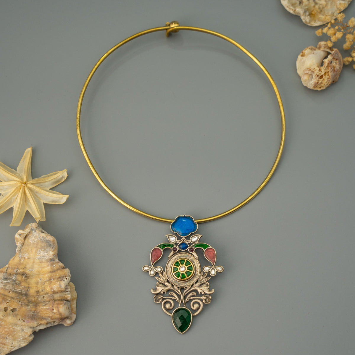 RITHVANA BIJOUX PREMIUM DUAL TONED HANDMADE NECKLACE/HASLI WITH EARRINGS CH508