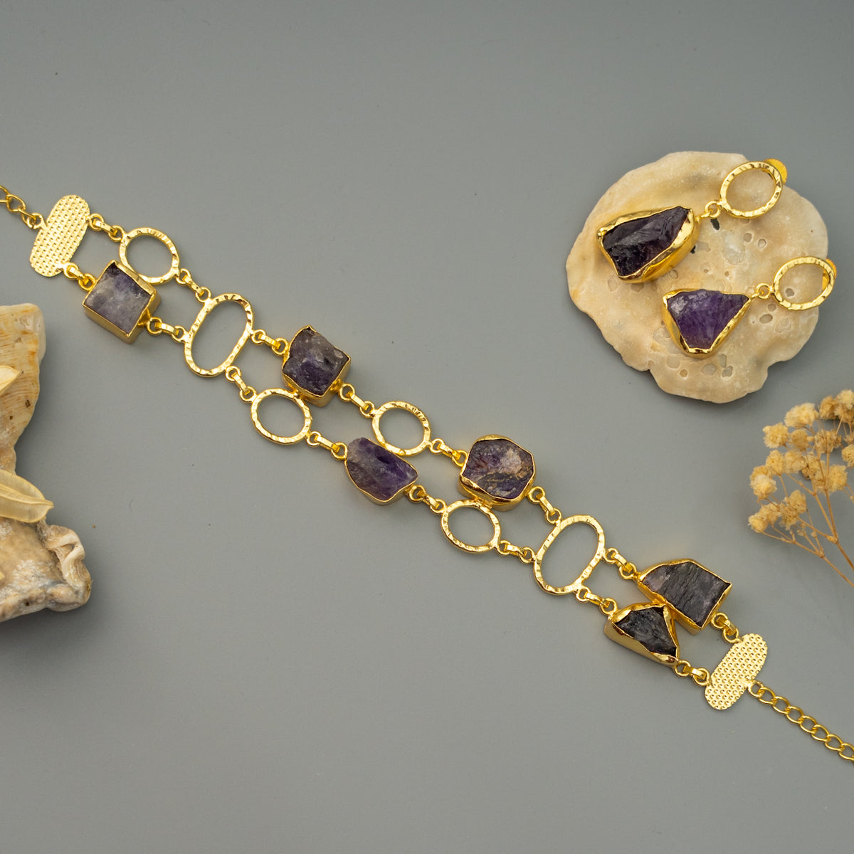 CHRISTOPHER NATURAL STONE GOLD TONED HANDMADE CHOKER CH486