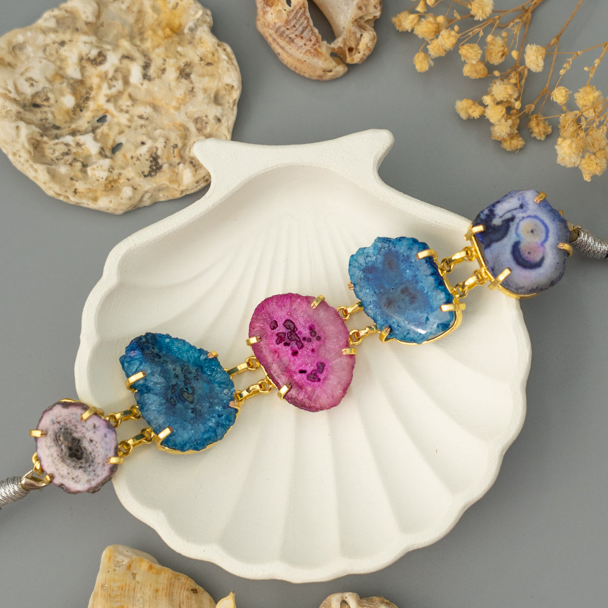 CHARLES HANDMADE NATURAL AGATE STONE, DRUZY,SUGAR STONE CHOKER CH483