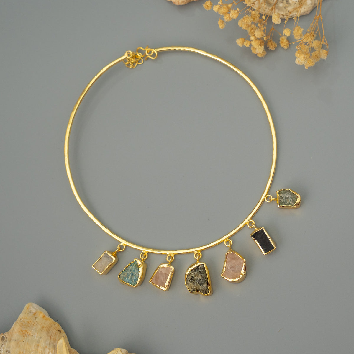JASON NATURAL STONE GOLD TONED HANDMADE CHOKER/HASLI CH485