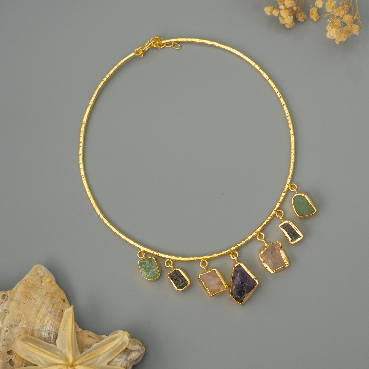 JASON NATURAL STONE GOLD TONED HANDMADE CHOKER/HASLI CH485