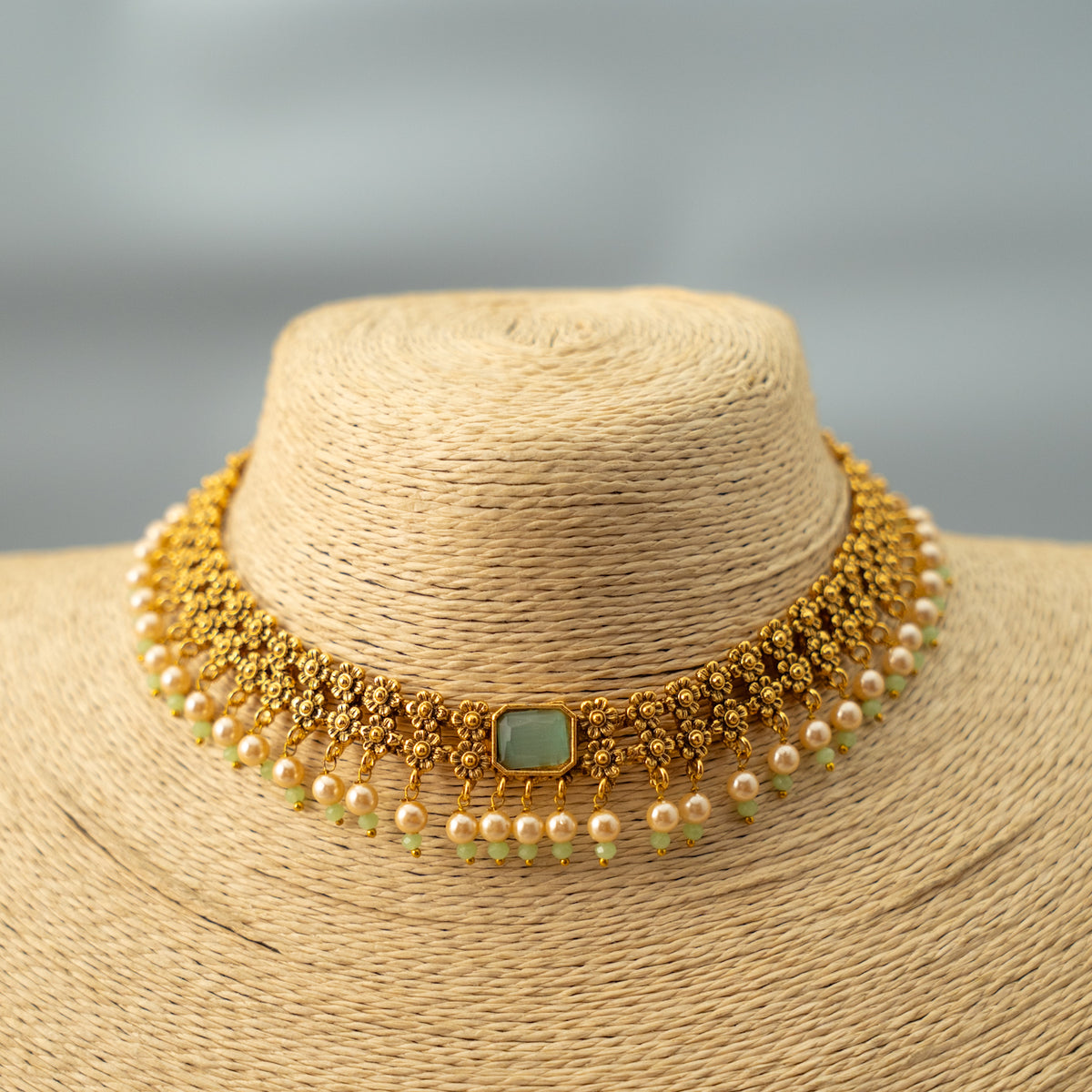 TIRA GOLD TONED NECKPIECE/CHOKER WITH EARRINGS CH324