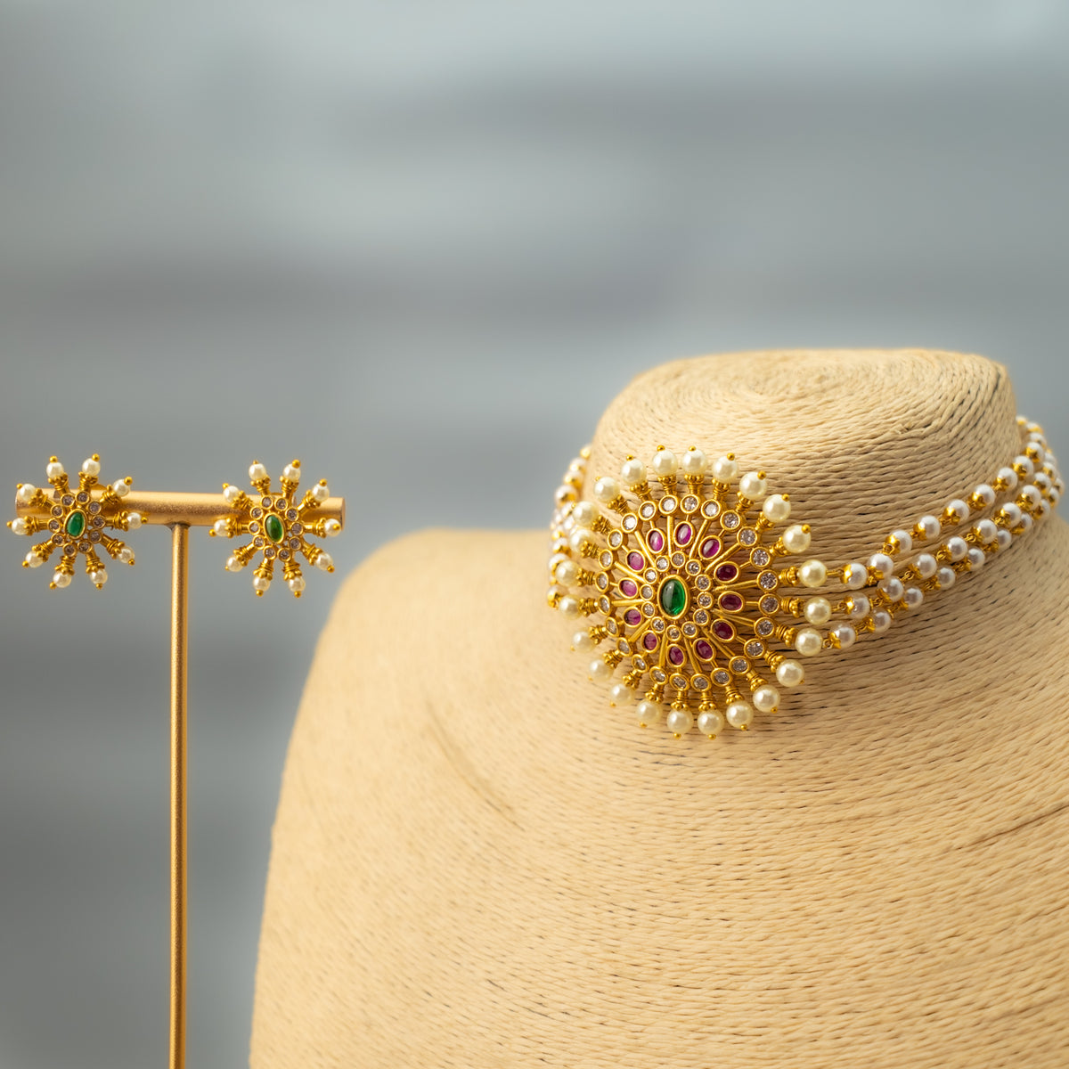 EKTA GOLD TONED CHOKER WITH EARRINGS CH327