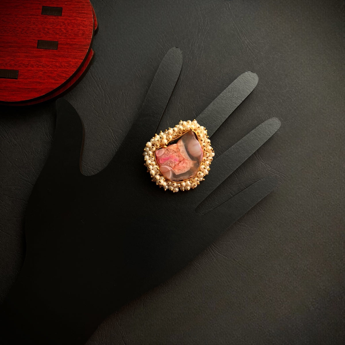 CIEL  AGATE PEARL WORK GOLD TONED RING R17