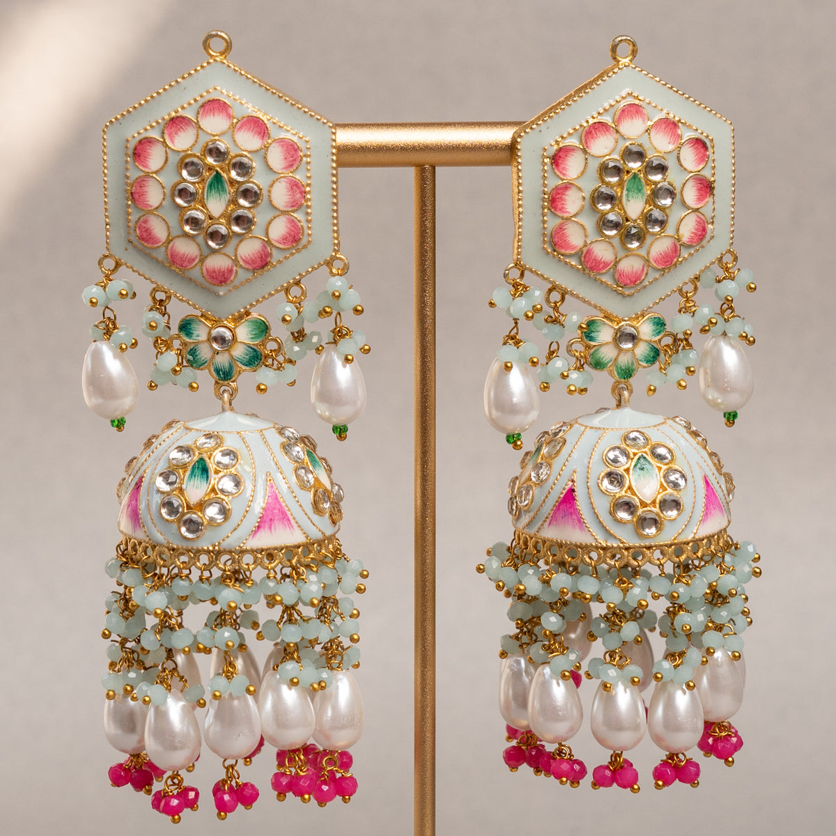 GOLD-TONE MEENAKARI SEMI HANDMADE JHUMKAS EARRINGS ER85