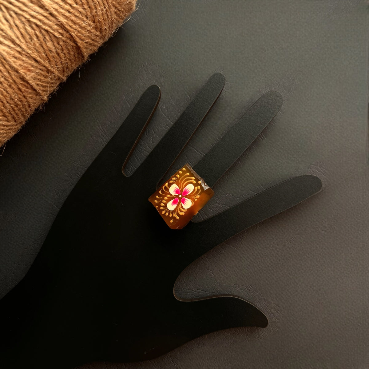 SRINAYS RAW STONE HANDMADE AND HAND  PAINTED GOLD TONED RING R14
